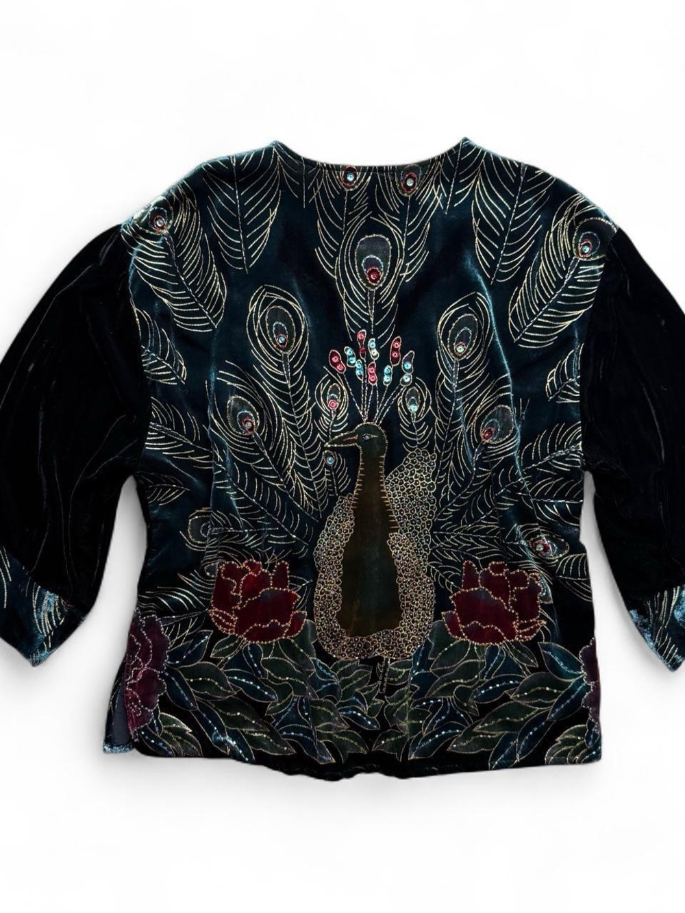 Vintage Anrio A Silk Velvet Peacock Jacket M